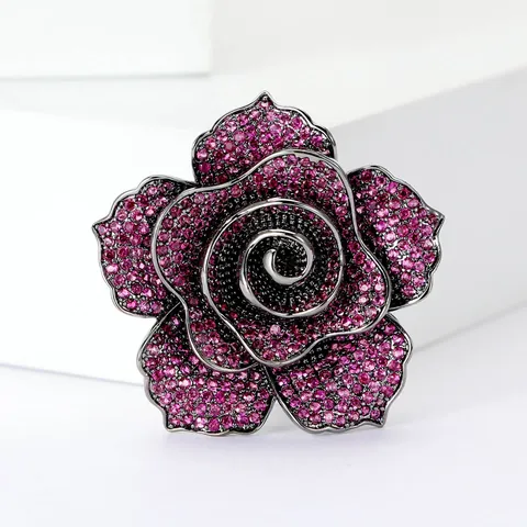 Vintage Luxury Copper Zirconia Camellia Flower Brooch For Women Εξαιρετική Κομψή Λεπτομερής Καρφίτσα Λουλουδιών Κόσμημα Αξεσουάρ Δώρο