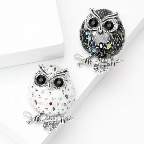 Broche de Búho de Esmalte de Moda para Mujer Aleación Concha de Abulón Diamante de Imitación Animal Alfiler de Solapa para Traje Vestido Boda Fiesta Regalo