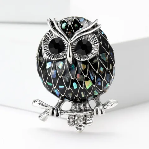 Broche de Búho de Esmalte de Moda para Mujer Aleación Concha de Abulón Diamante de Imitación Animal Alfiler de Solapa para Traje Vestido Boda Fiesta Regalo