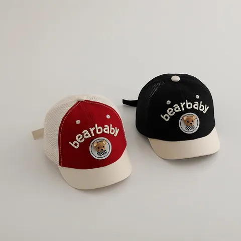 Baby Bear Embroidery Mesh Baseball Cap Kids Cartoon Breathable Sun Hat Toddler Adjustable Patchwork Summer Outdoor Peaked Hat