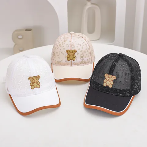 Kids Summer Mesh Baseball Cap Cartoon Teddy Bear Embroidery Breathable Sunshade Hat For Toddler Boys Girls Outdoor Adjustable