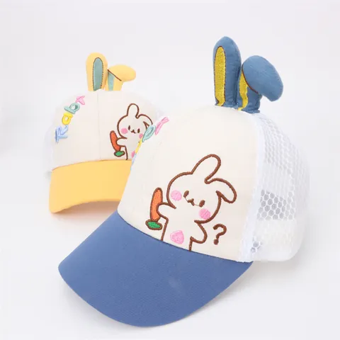 Kids Mesh Baseball Cap With 3D Rabbit Ears Cartoon Bunny Embroidery Breathable Sunshade Hat For Boys Girls Toddlers 2-6 Years