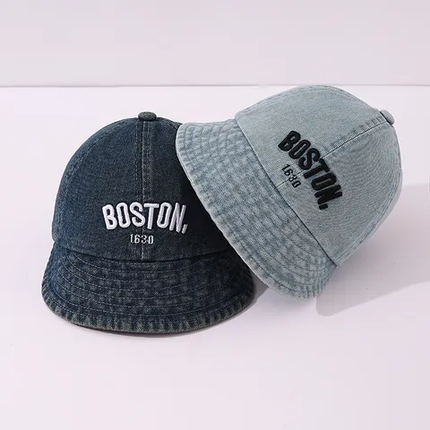 Gorra de Béisbol de Mezclilla Lavada para Niños BOSTON 1630 Letras Bordadas Sombrero de Sol Niños Niñas Streetwear