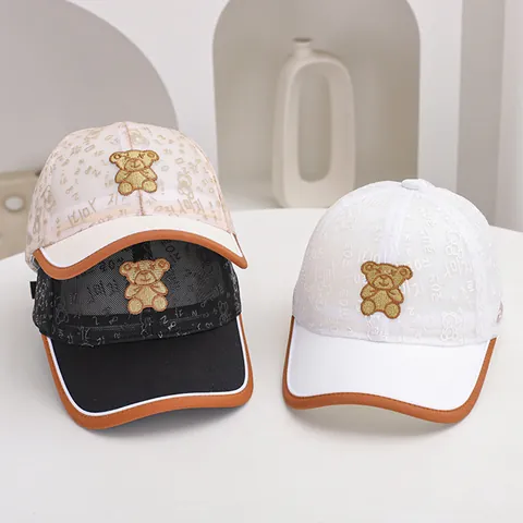 Kids Summer Mesh Baseball Cap Cartoon Teddy Bear Embroidery Breathable Sunshade Hat For Toddler Boys Girls Outdoor Adjustable