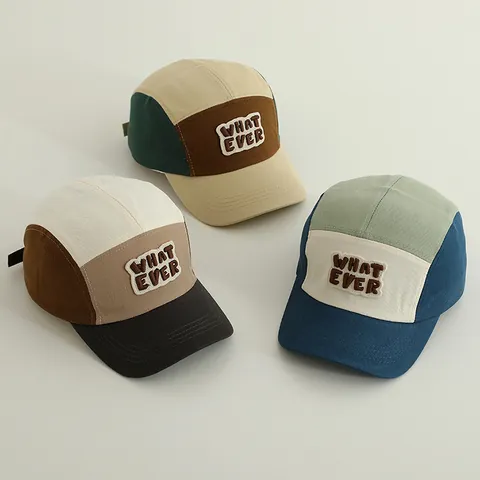 Kids 5-Panel Baseball Cap Color Block Embroidery Letter Cotton Blend Adjustable Sun Hat For Boys Girls Hip Hop Style
