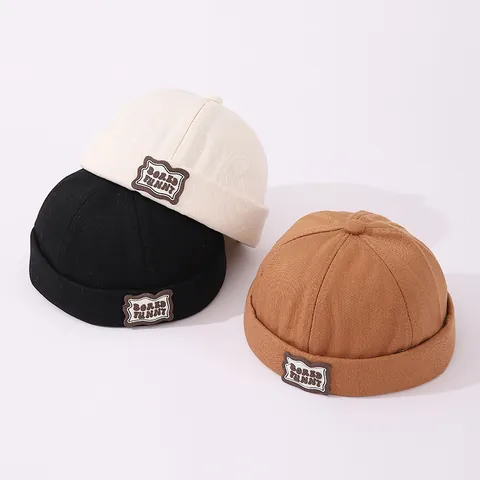 Kids Retro Brimless Docker Hat Cotton Blend Cartoon Bear Patch Melon Cap Beanie For Boys Girls Casual Outdoor Sun Hat