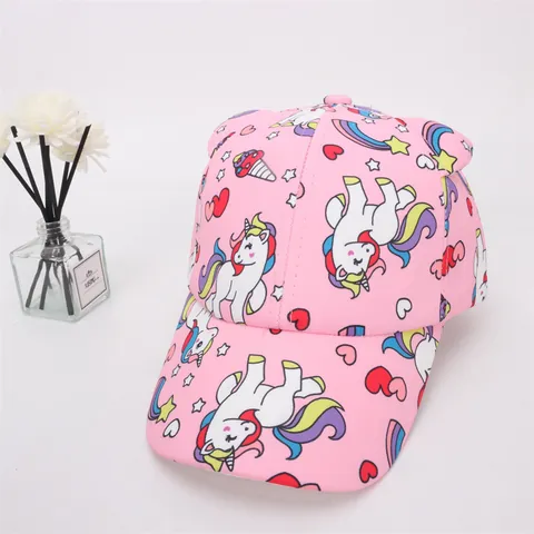 Kids Girls Baseball Cap Cartoon Unicorn Heart Embroidery Rainbow Print 3D Ears Sun Protection Adjustable Outdoor Hat