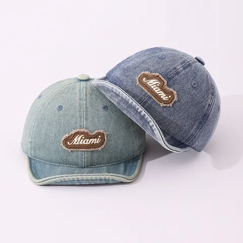 Baby Kids Denim Baseball Cap Soft Brim Smile Miami Bear Patch Retro Sun Hat For Infants Toddlers Adjustable Street Casual Headwear