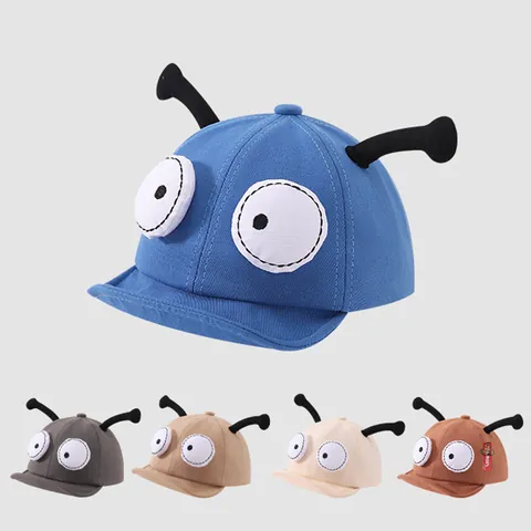 Baby Cartoon Antenne Grote Ogen Honkbalpet Zachte Rand Pet Met Klep Voor Baby's Peuters Katoenmix Zonbescherming Schattige Decoratieve Outdoor Hoofddeksel
