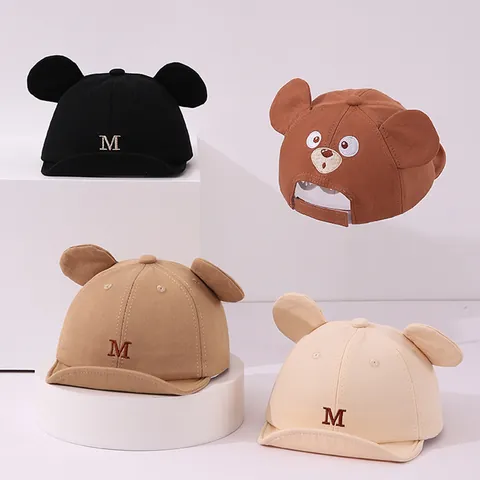 Linda Gorra de Béisbol para Bebé Con Orejas de Animales 3D Bordado Letra M Sombrero de Sol de Algodón Suave