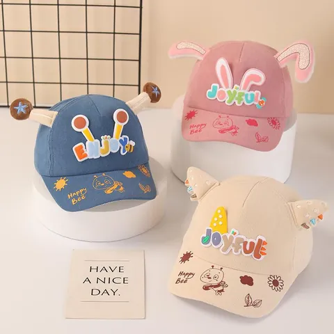Gorra de Béisbol de Pana para Niños Linda Con Orejas de Antena 3D Bordado de Abeja de Dibujos Animados Sombrero de Sol Ajustable para Niños Niñas