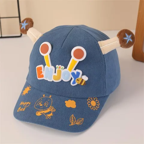 Gorra de Béisbol de Pana para Niños Linda Con Orejas de Antena 3D Bordado de Abeja de Dibujos Animados Sombrero de Sol Ajustable para Niños Niñas