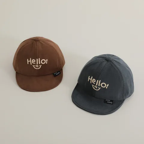 Gorra de Béisbol para Bebé con Ala Blanda Bordado Hello Cara Sonriente Sombrero de Sol de Mezcla de Algodón Ajustable