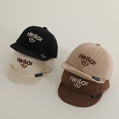 Gorra de Béisbol para Bebé con Ala Blanda Bordado Hello Cara Sonriente Sombrero de Sol de Mezcla de Algodón Ajustable