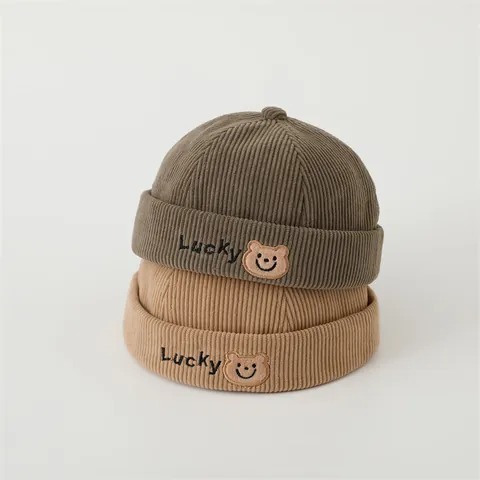 Kids Corduroy Landlord Hat Lucky Bear Embroidery Warm Docker Cap For Boys Girls Outdoor Daily Casual Miki Hat
