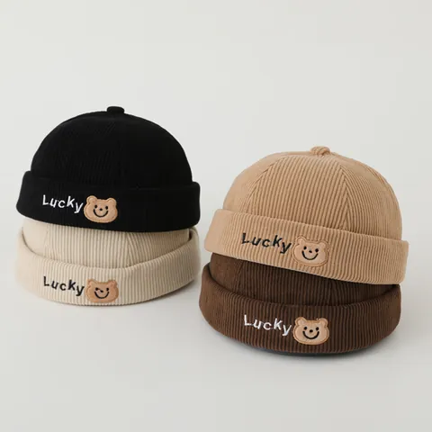 Kids Corduroy Landlord Hat Lucky Bear Embroidery Warm Docker Cap For Boys Girls Outdoor Daily Casual Miki Hat