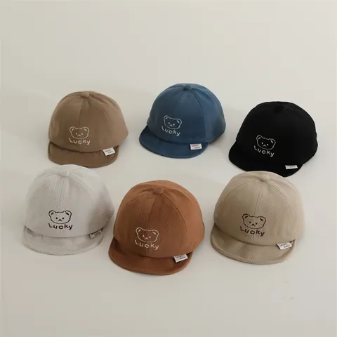 Kleinkind Weiche Krempe Baseballkappe Herbst Winter Baby Lucky Bär Stickerei Schirmmütze Warme Baumwollmischung Mütze