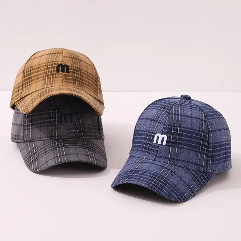 Cappellino da Baseball per Bambini a Quadri Con Ricamo Lettera M Vintage Gingham Regolabile Berretto per Ragazzi Ragazze