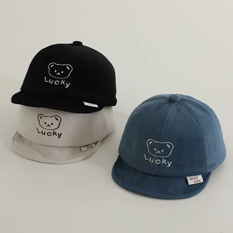 Kleinkind Weiche Krempe Baseballkappe Herbst Winter Baby Lucky Bär Stickerei Schirmmütze Warme Baumwollmischung Mütze