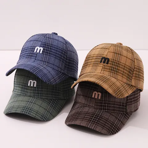 Cappellino da Baseball per Bambini a Quadri Con Ricamo Lettera M Vintage Gingham Regolabile Berretto per Ragazzi Ragazze