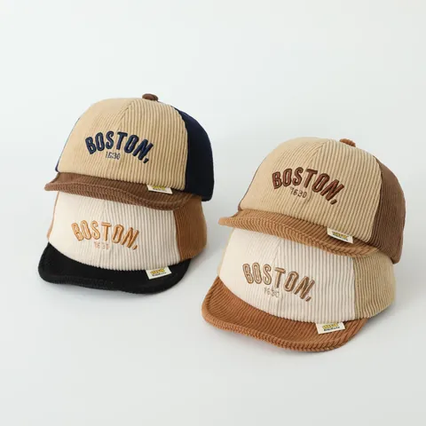 Ρετρό Βρεφικό Κοτλέ Καπέλο Baseball Patchwork Κέντημα Boston 1630 Μαλακό Γείσο Ζεστό Καπέλο για Νήπια Παιδιά