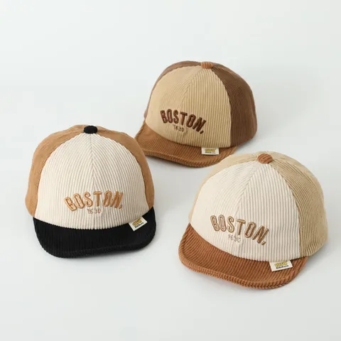 Ρετρό Βρεφικό Κοτλέ Καπέλο Baseball Patchwork Κέντημα Boston 1630 Μαλακό Γείσο Ζεστό Καπέλο για Νήπια Παιδιά