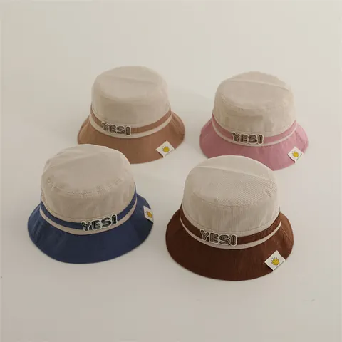 Bob en Velours Côtelé pour Enfants Bloc de Couleur Lettre YES Broderie Chapeau de Pêcheur Chaud Hiver pour Garçons Filles