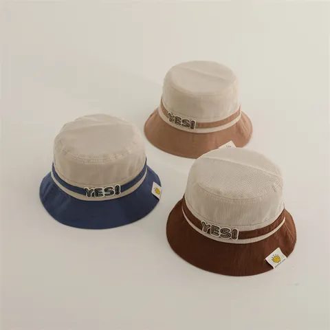 Bob en Velours Côtelé pour Enfants Bloc de Couleur Lettre YES Broderie Chapeau de Pêcheur Chaud Hiver pour Garçons Filles
