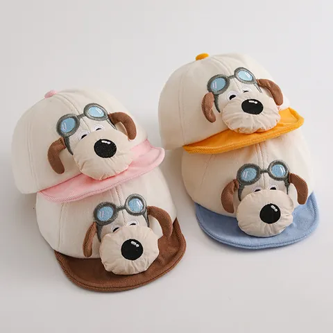 Cute Cartoon Dog Kids Baseball Cap Corduroy Warm Winter Hat For Baby Boys Girls Infant Toddler Soft Brim Sun Hat