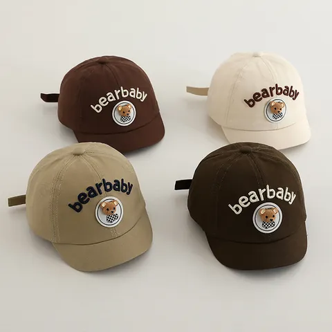 Berretto da Baseball per Bambini con Patch Orso Cartone Animato Ricamo Cappello da Sole in Cotone Regolabile per Neonati Maschi Femmine