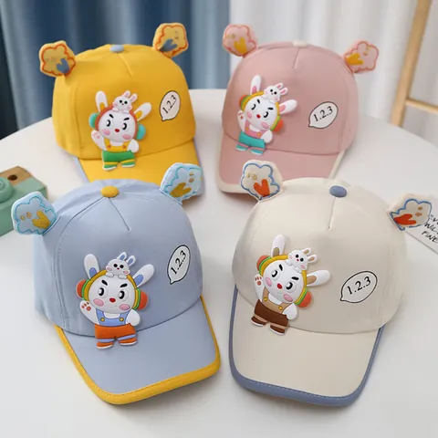 Cute Rabbit Kids Baseball Cap Cotton Blend 3D Ear Cartoon Sun Hat For Toddler Boys Girls Outdoor Adjustable Peaked Cap