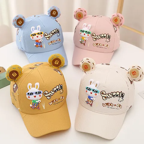 Casquette de Baseball Enfant Lapin Dessin Animé Coton Polyester Respirant Chapeau de Soleil Avec Oreilles 3D Extérieur