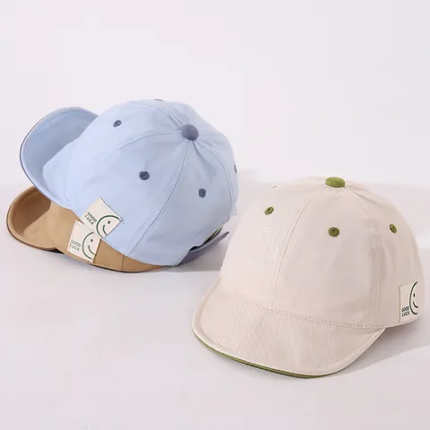 Berretto da Baseball a Tesa Morbida per Neonati in Misto Cotone Cappello da Sole Con Lettera Good Luck Faccina Sorridente per Bambini Moda