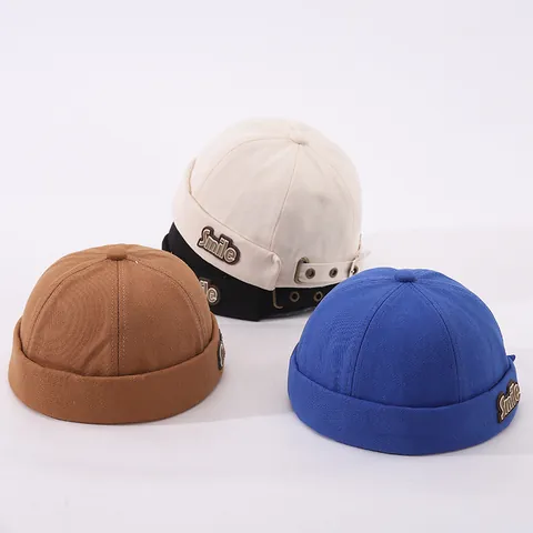 Vintage Kids Brimless Docker Hat With Smile Letter Patch Adjustable Cotton Miki Hat For Boys Girls Toddler Casual Hat
