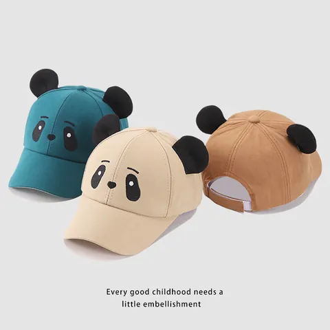 Gorra de Béisbol de Panda de Dibujos Animados para Niños Mezcla de Algodón Orejas 3D Bordado Sombrero Ajustable