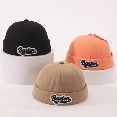 Kids Fashion Solid Color Brimless Hat Toddler Boys Girls Retro Docker Cap Miki Hat With Barton Letter Embroidered Patch Cotton Casual Sun Protection Hat