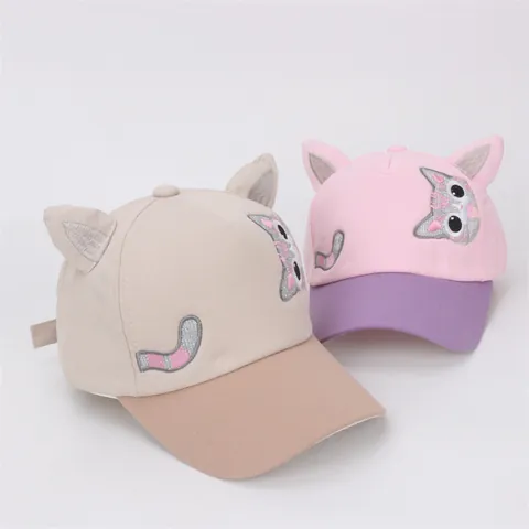 Kids Cartoon Cat Ears Baseball Cap Cotton Blend Color Block Sun Protection Sunshade Hat For Girls Casual Outdoor Cute Embroidery Hat