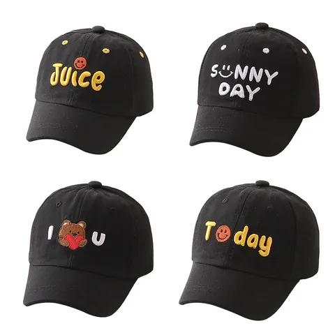 Kids Embroidery Baseball Cap Cotton Cartoon Bear Smile Letters Sun Protection Duck Tongue Hat For Boys Girls Toddler