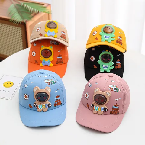 Kids Cartoon Baseball Cap 3D Dinosaur Astronaut Bear Cotton Sun Hat Adjustable Outdoor Travel Sports Headwear For Boys Girls