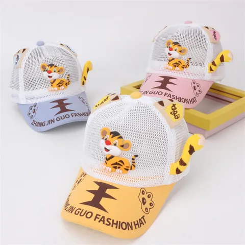 Simpatico Cappellino da Baseball in Rete per Bambini con Tigre dei Cartoni Animati Cappello da Sole Estivo Traspirante per Ragazzi Ragazze Snapback alla Moda Regolabile
