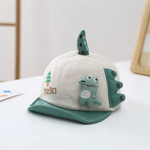 Baby Kids Dinosaur Soft Brim Baseball Cap Toddler Infant Cartoon Sun Hat 3D Dinosaur Embroidery Sunshade Adjustable Cotton Blend Hat