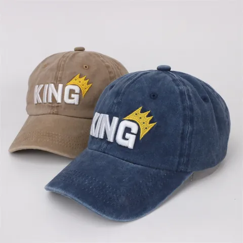 Kids Vintage Water Washed Cotton Baseball Cap King Letter Embroidery Crown Sun Hat For Boys Girls Adjustable Outdoor Peaked Cap