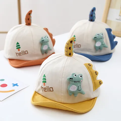 Baby Kids Dinosaur Soft Brim Baseball Cap Toddler Infant Cartoon Sun Hat 3D Dinosaur Embroidery Sunshade Adjustable Cotton Blend Hat