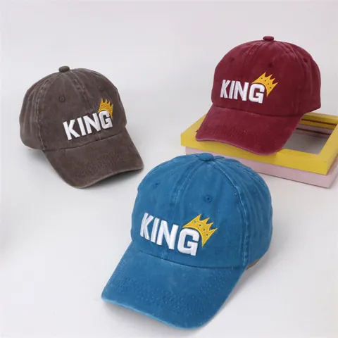 Kids Vintage Water Washed Cotton Baseball Cap King Letter Embroidery Crown Sun Hat For Boys Girls Adjustable Outdoor Peaked Cap
