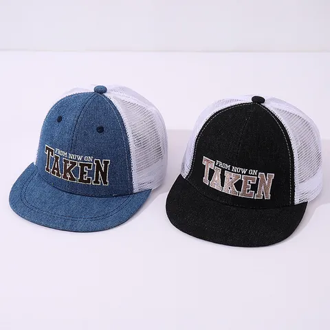 Παιδικό Καπέλο Trucker Denim Mesh Αναπνεύσιμο Καπέλο Baseball Επίπεδο Γείσο Κέντημα Γράμμα Hip Hop Καπέλο για Ήλιο για Αγόρια Κορίτσια