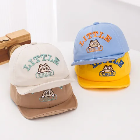 Baby Cotton Baseball Cap Cartoon Cat Bear Embroidery Soft Brim Adjustable Sun Hat For Toddler Infant Boys Girls Daily Wear