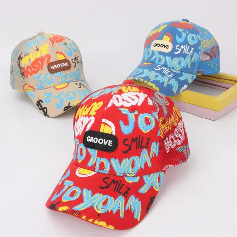 Cappellino da Baseball Graffiti Streetwear per Bambini Berretto Trucker a Rete Traspirante per Ragazzi Ragazze Cappello Parasole Estivo Regolabile