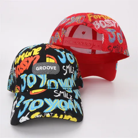 Cappellino da Baseball Graffiti Streetwear per Bambini Berretto Trucker a Rete Traspirante per Ragazzi Ragazze Cappello Parasole Estivo Regolabile