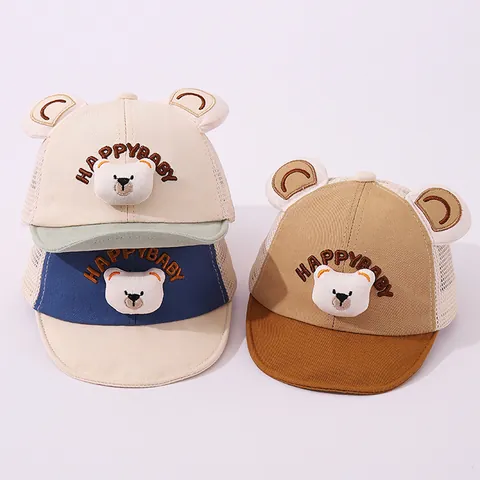 Cappellino da Baseball in Rete per Neonati Con Orecchie d'Orso Carine Ricamo a Cartone Animato Traspirante Cappello Parasole