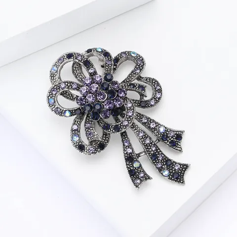 Broche Vintage de Aleación Con Strass Forma Flor y Lazo para Mujer Alfiler de Corsé de Cristal Joyería Decorativa para Traje